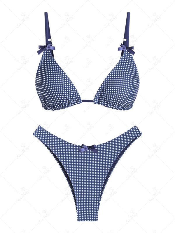 Sky | Set bikini a triangolo con fiocco in gingham vintage