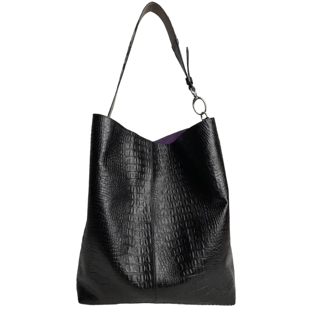 Borsa a mano in pelle nera Serenity Rettilo da donna