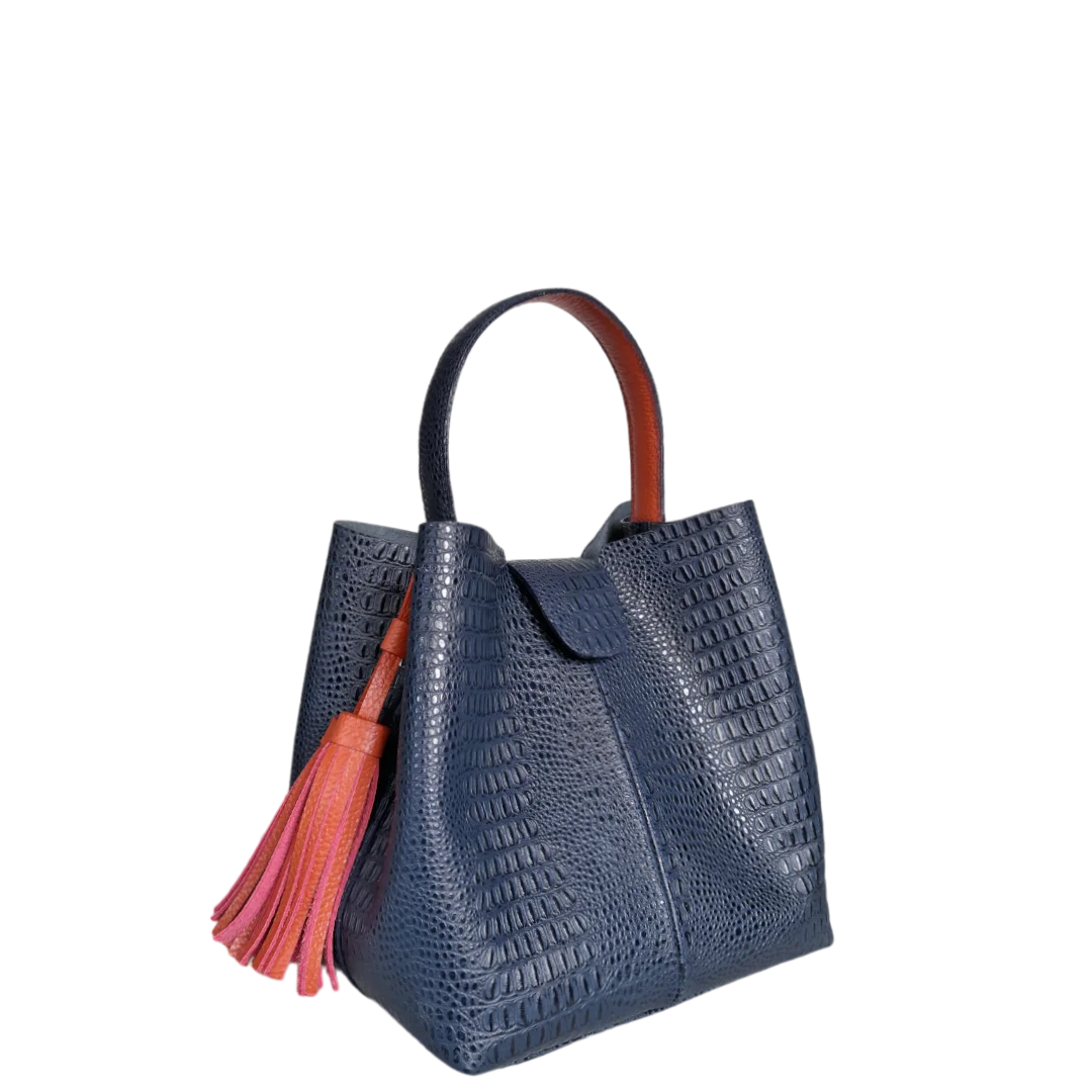 Borsetta da donna Lucia in pelle di coccodrillo blu scuro