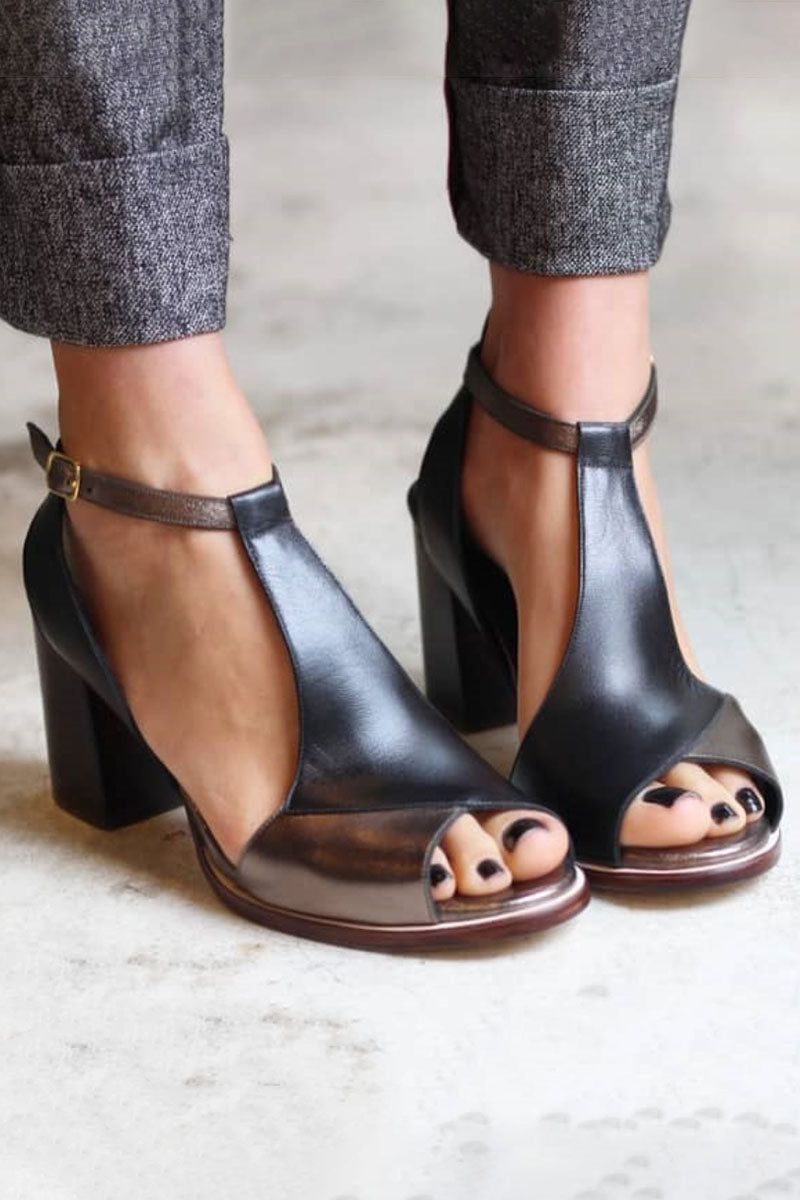 Nadaria | Sandali neri peep toe patchwork con tacco