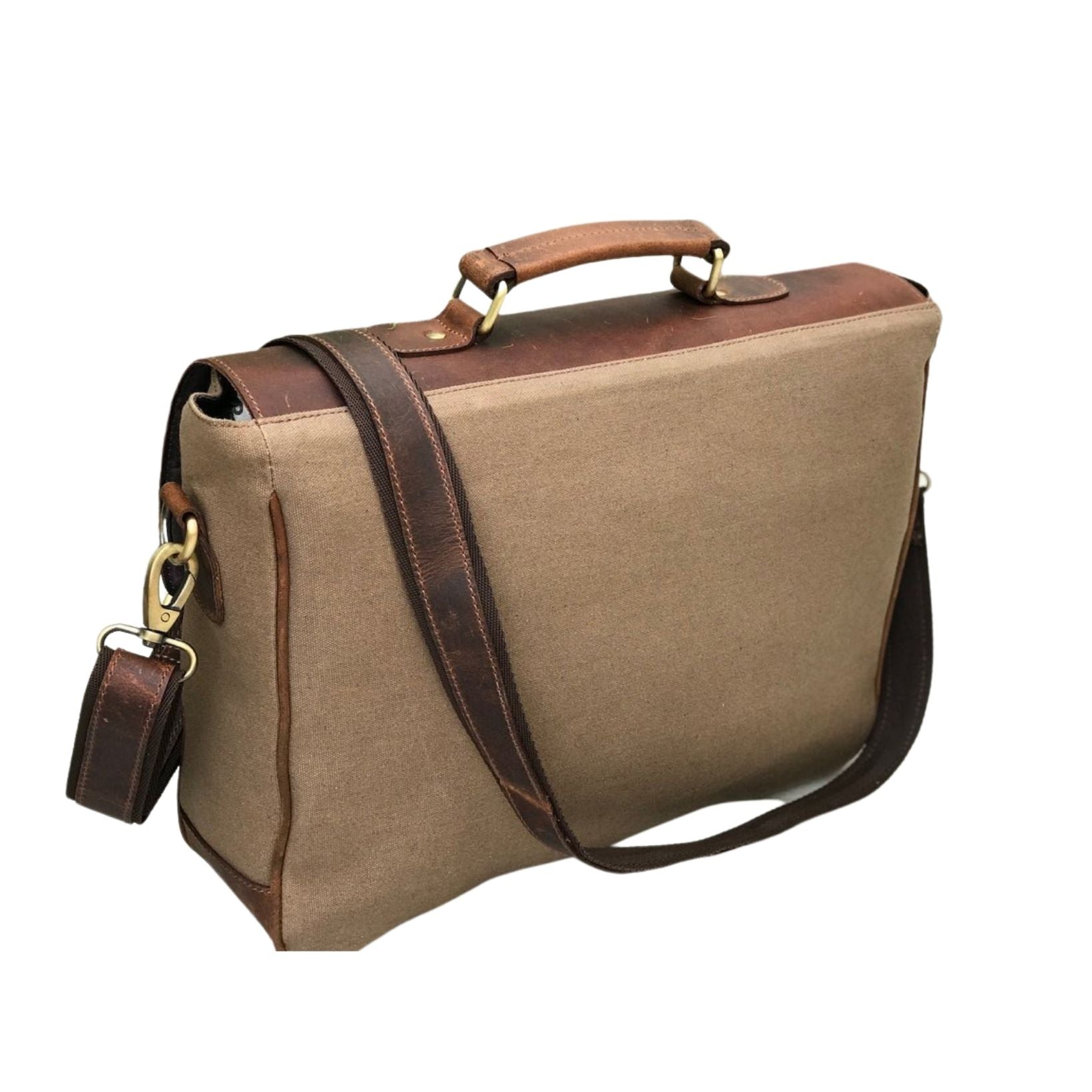 Borsa per laptop in pelle marrone in tela per cacciatori