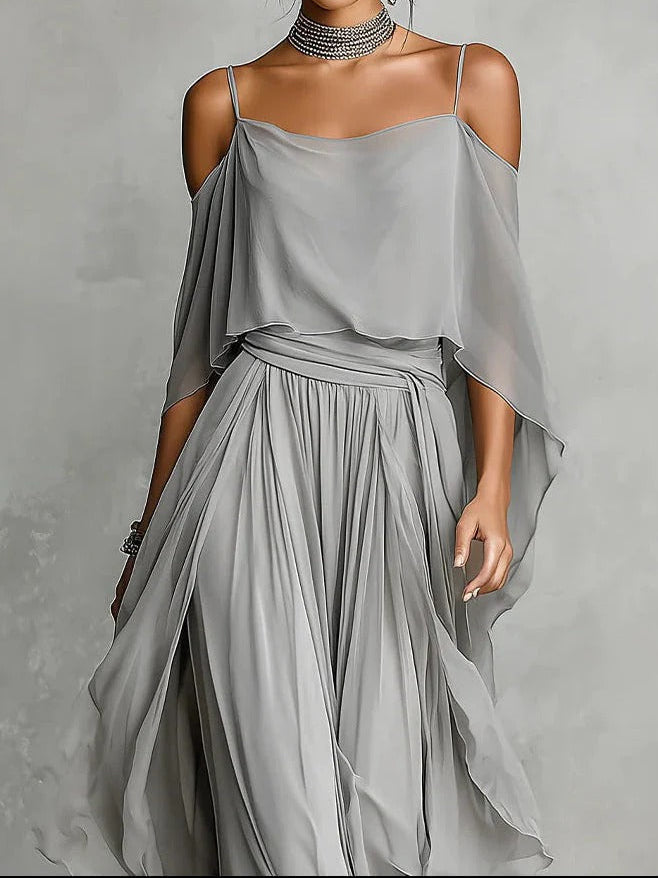 Isabela | Completo fluido grigio con top a spalline e pantaloni leggeri