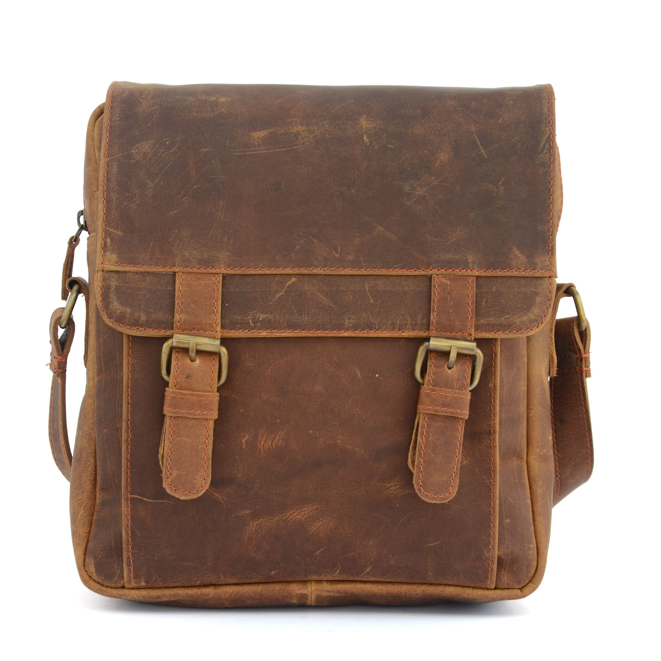 Borsa a spalla in pelle vintage marrone