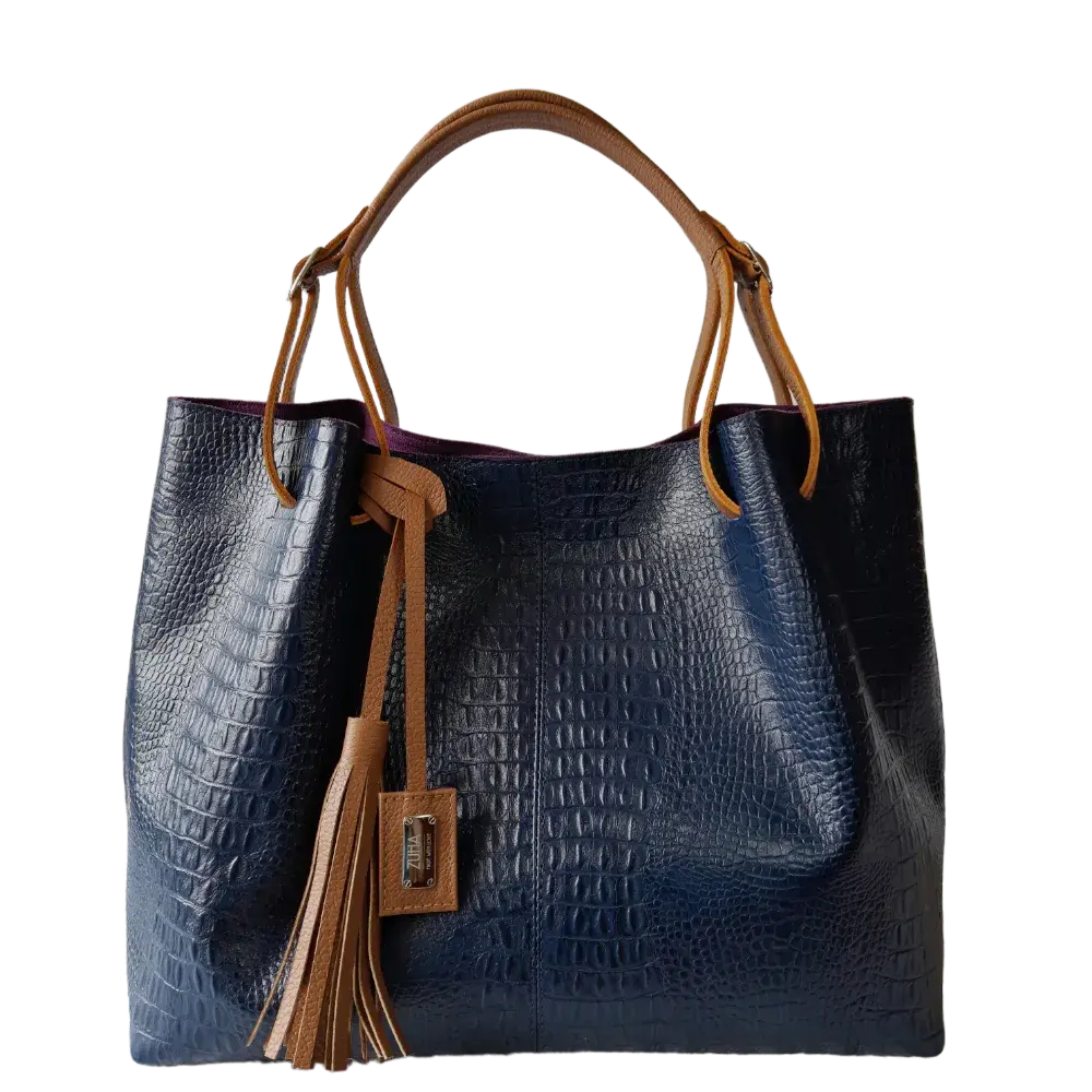 Borsa a mano in pelle per donna Adelle in blu scuro con design rettile