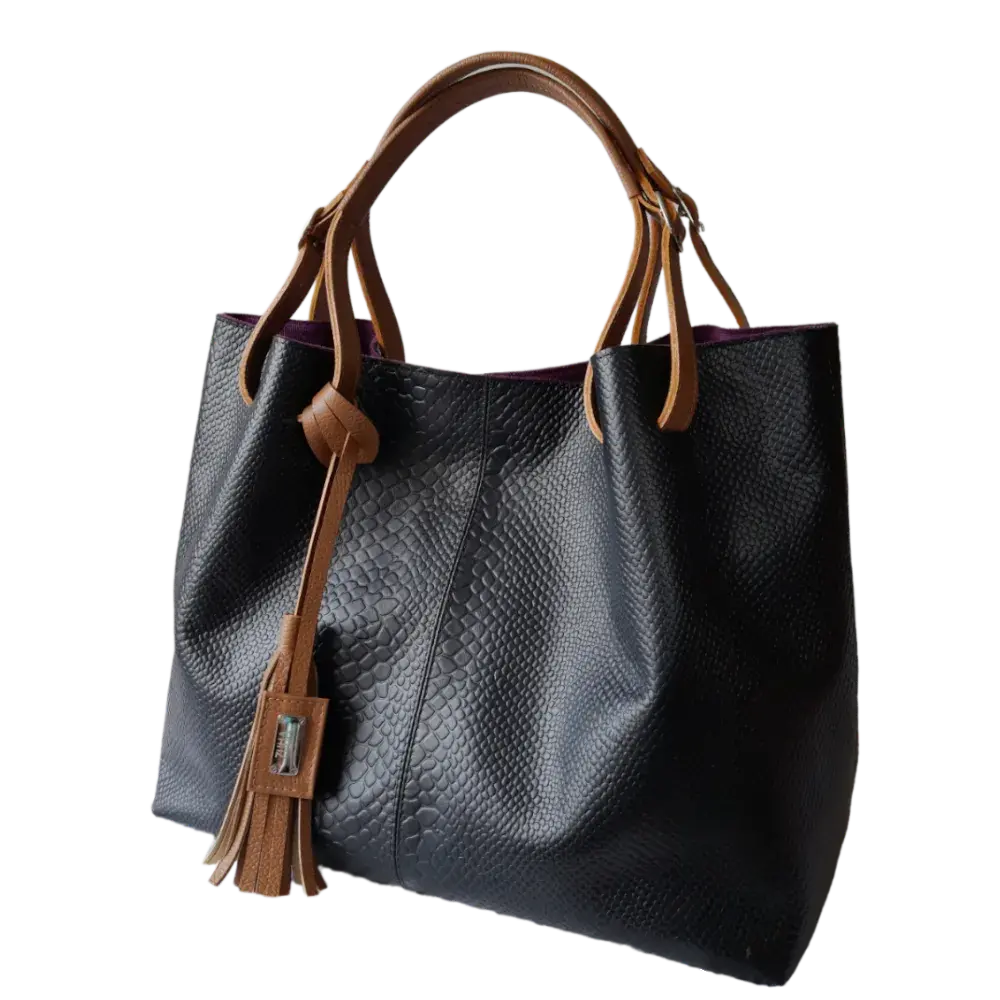 Borsa a mano in pelle nera Adelle Rettilo da donna