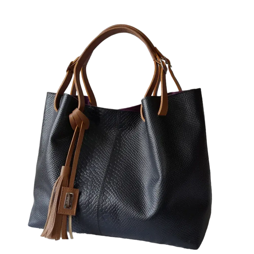 Borsa a mano in pelle nera Adelle Rettilo da donna