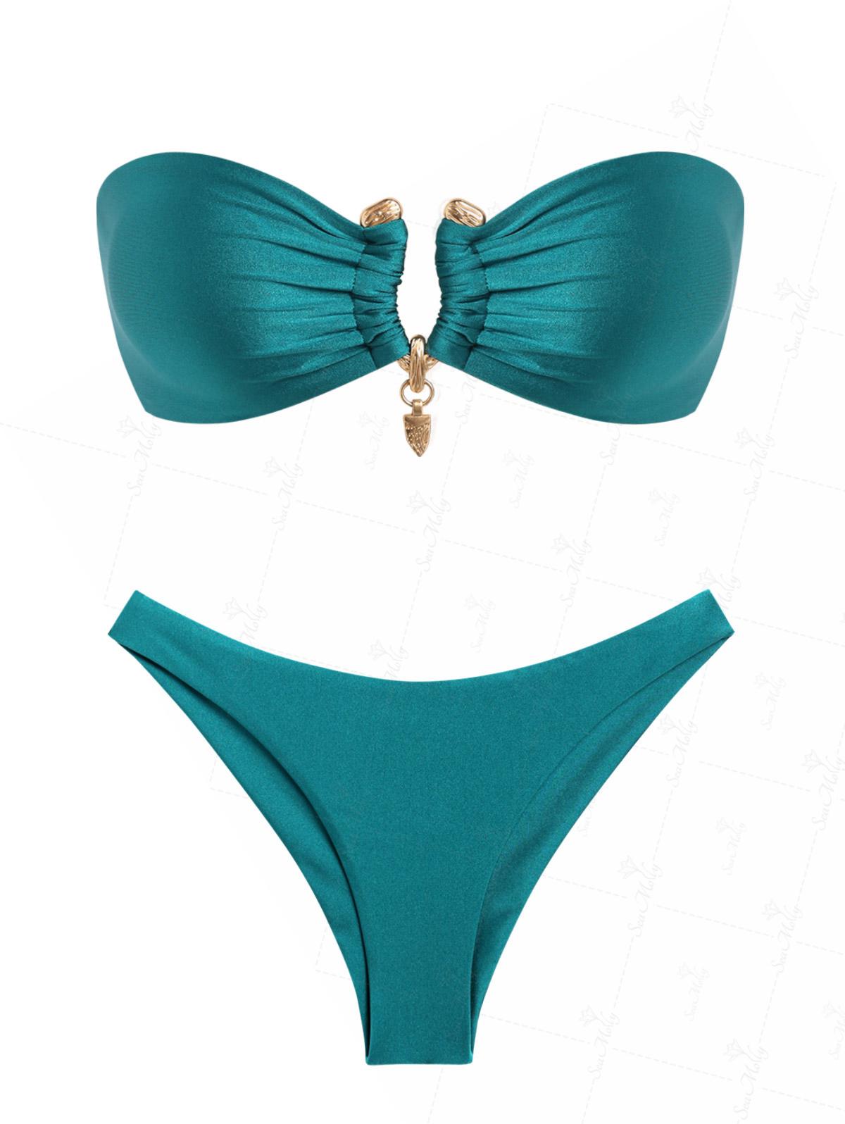 Elena | Bikini a fascia con applicazione dorata e design strutturato