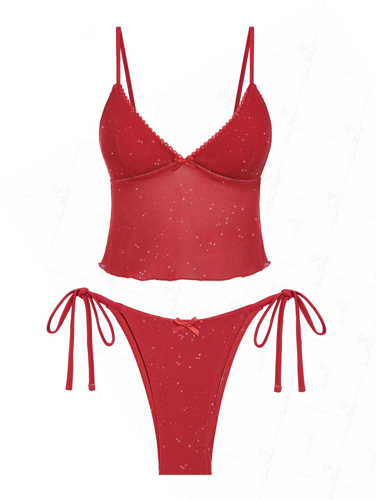 Scarlett | Set bikini con bordo in pizzo rosso passione