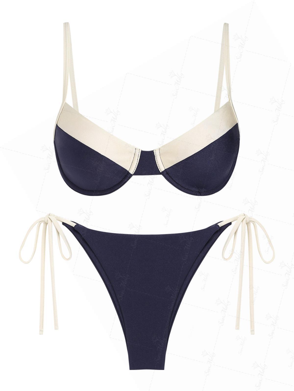 Blu | Completo bikini con anelli e fiocchi laterali