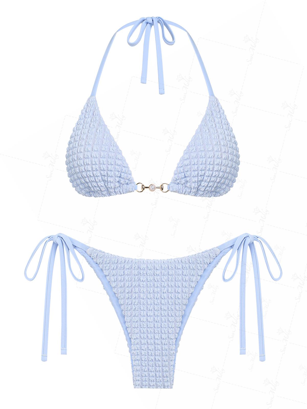 Camila | Completo Bikini con Texture e Decorazione di Perle