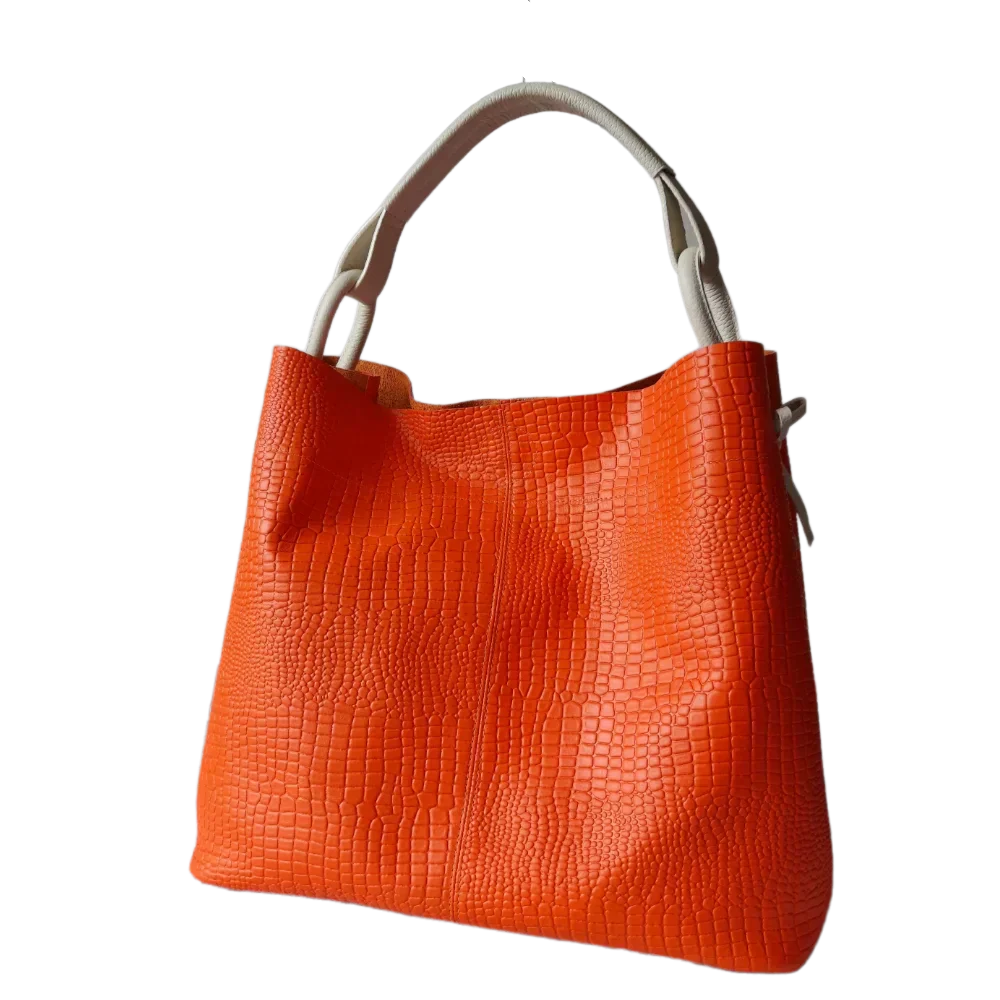 Borsa in Pelle da Donna Aubrey Rettile Arancione