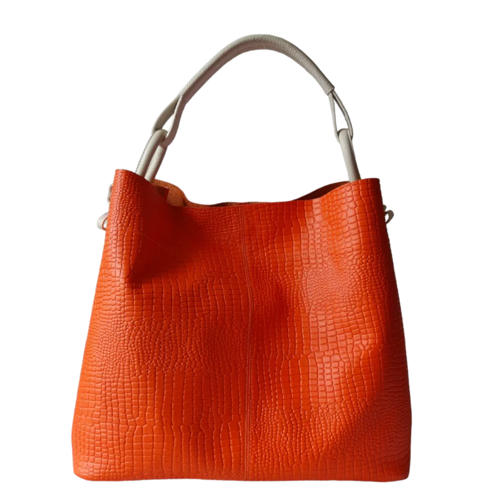 Borsa in Pelle da Donna Aubrey Rettile Arancione