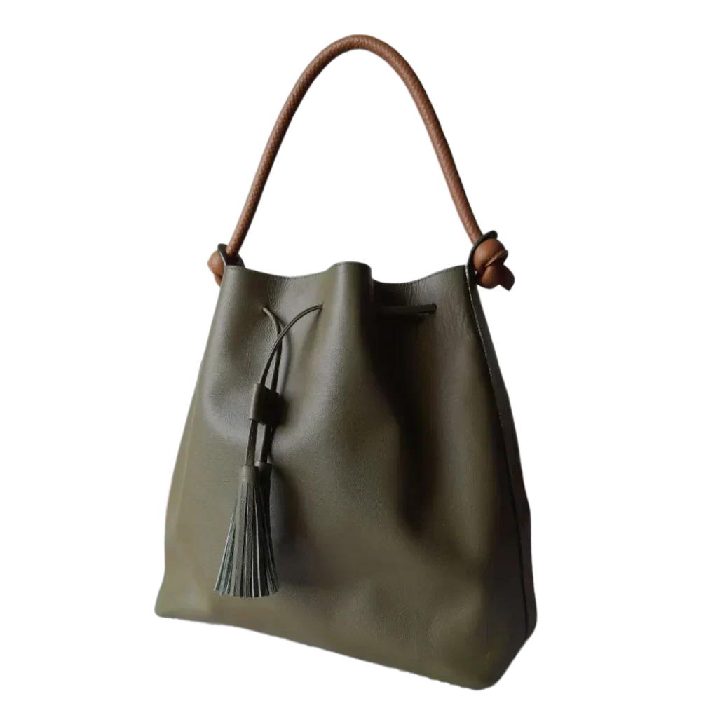 Borsa a mano in pelle verde oliva da donna