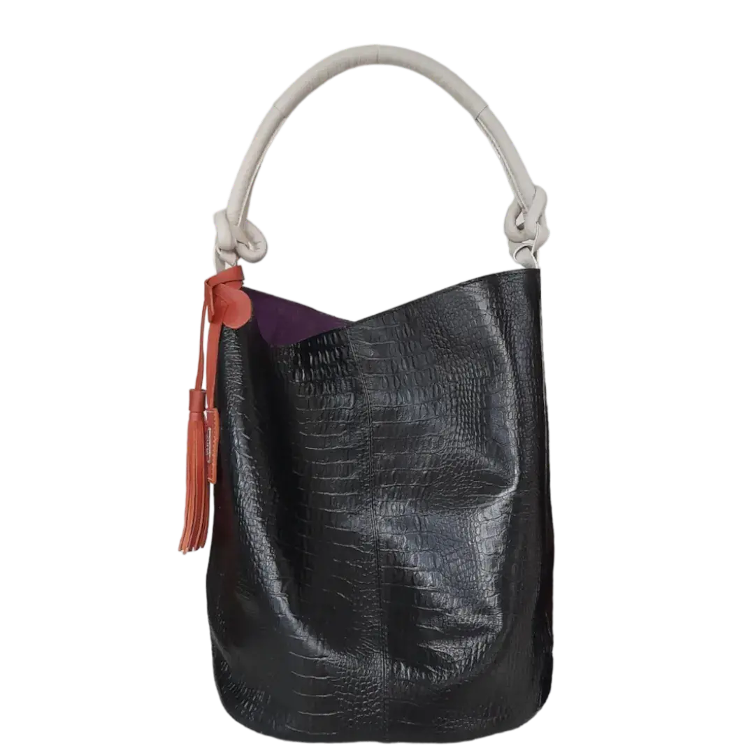 Borsa a mano in pelle di rettile per donne Olivia Schwarze