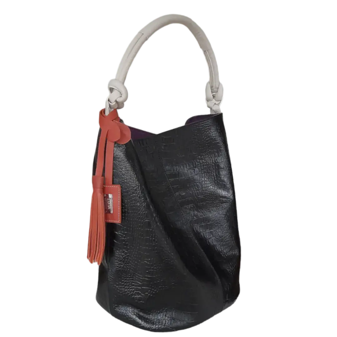 Borsa a mano in pelle di rettile per donne Olivia Schwarze