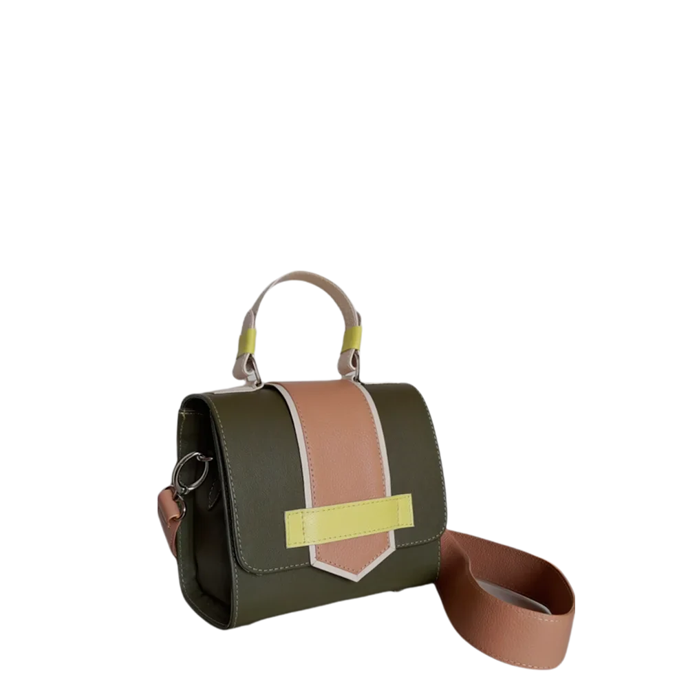 Borsa a mano in pelle verde oliva da donna