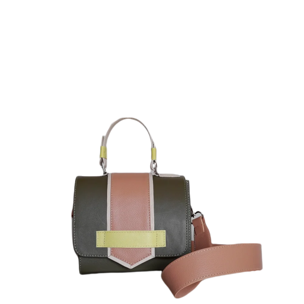 Borsa a mano in pelle verde oliva da donna
