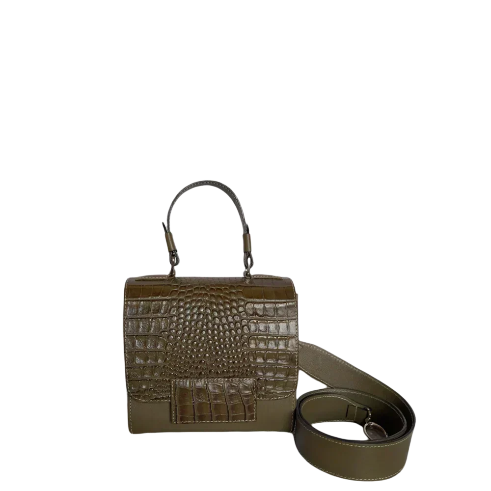 Borsa a mano in pelle per donne Elizabeth Glavial in verde oliva