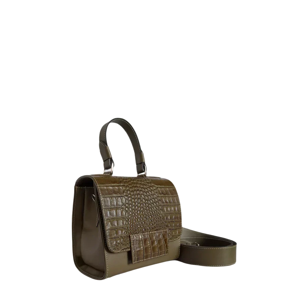Borsa a mano in pelle per donne Elizabeth Glavial in verde oliva