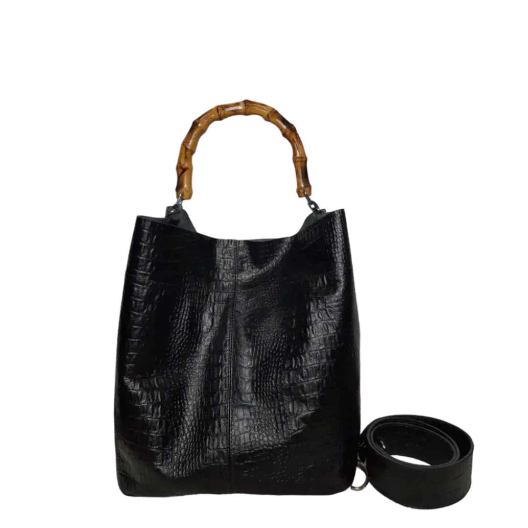 Claire Borsa a mano in pelle di rettile nera