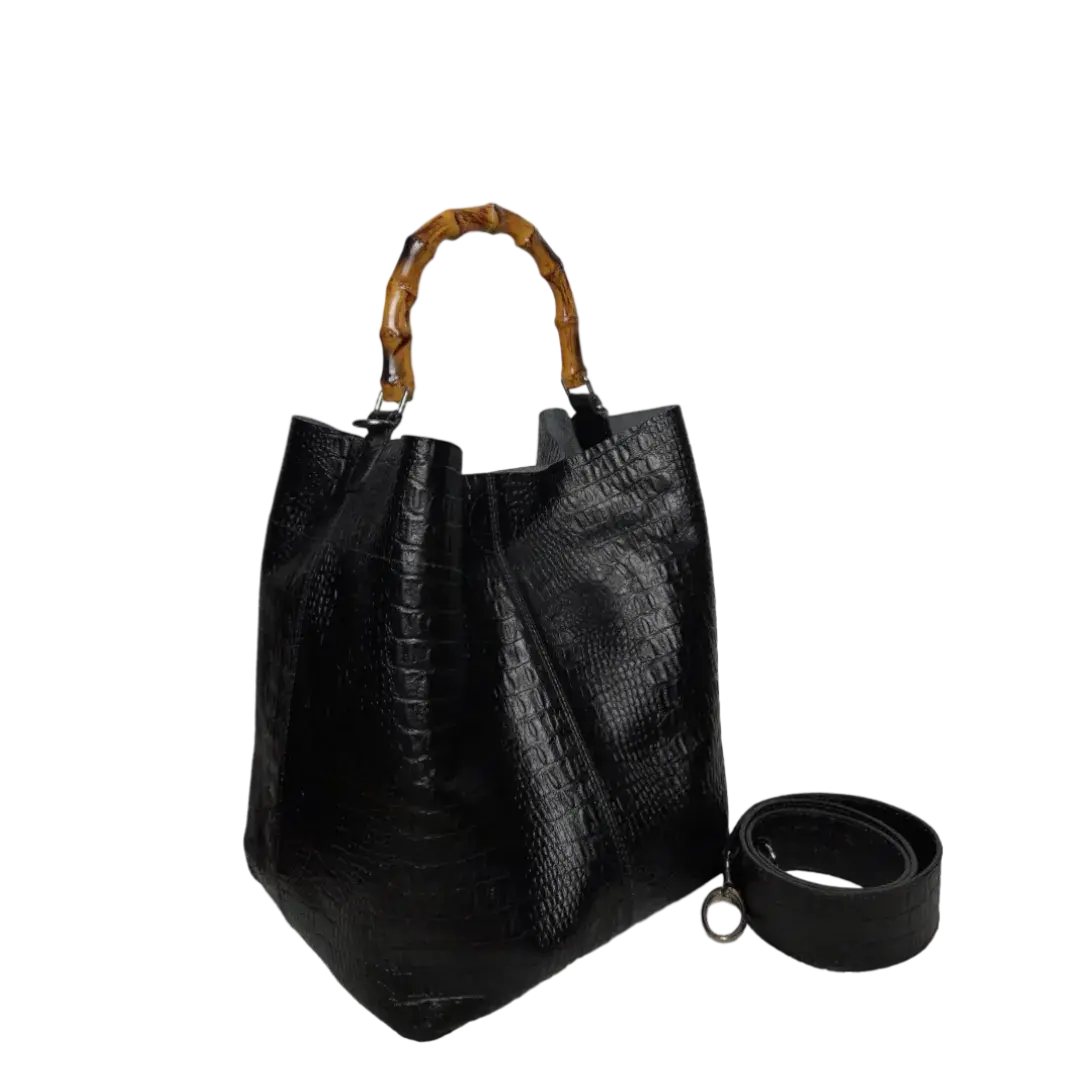 Claire Borsa a mano in pelle di rettile nera