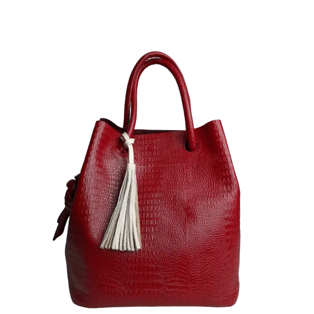 Borsa a mano in pelle rossa da donna con stampa effetto rettile di Brigitte