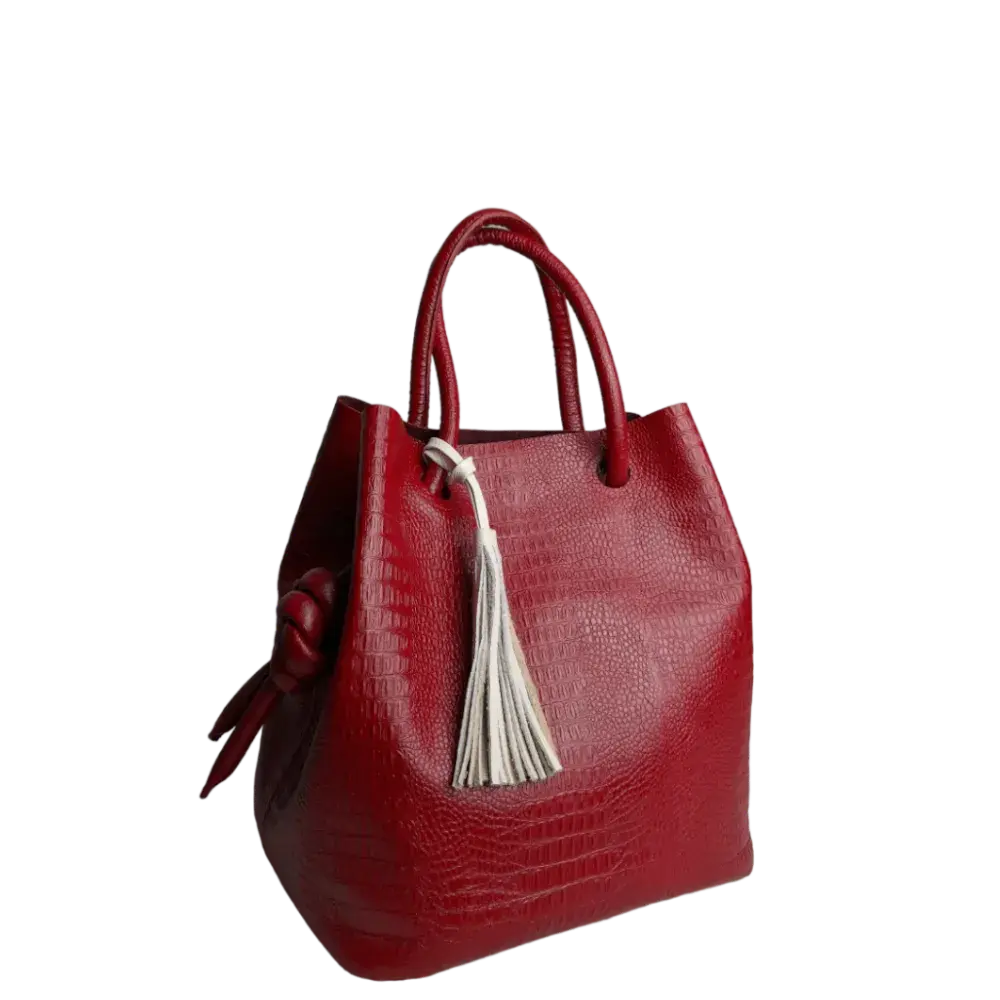 Borsa a mano in pelle rossa da donna con stampa effetto rettile di Brigitte