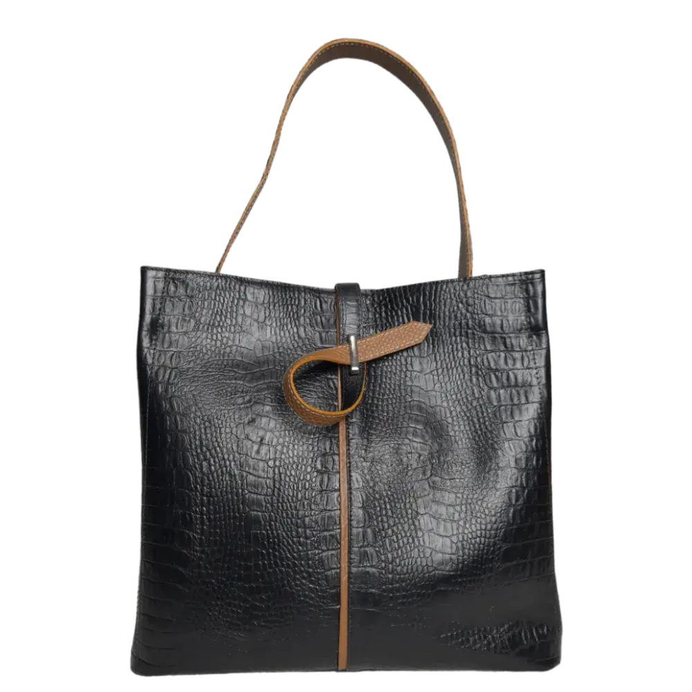 Borsa a Mano in Pelle Nera per Donne Lucy Reptil