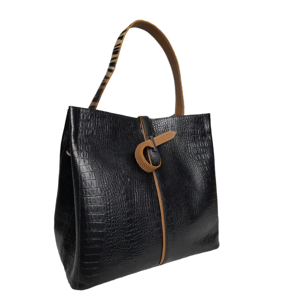 Borsa a Mano in Pelle Nera per Donne Lucy Reptil