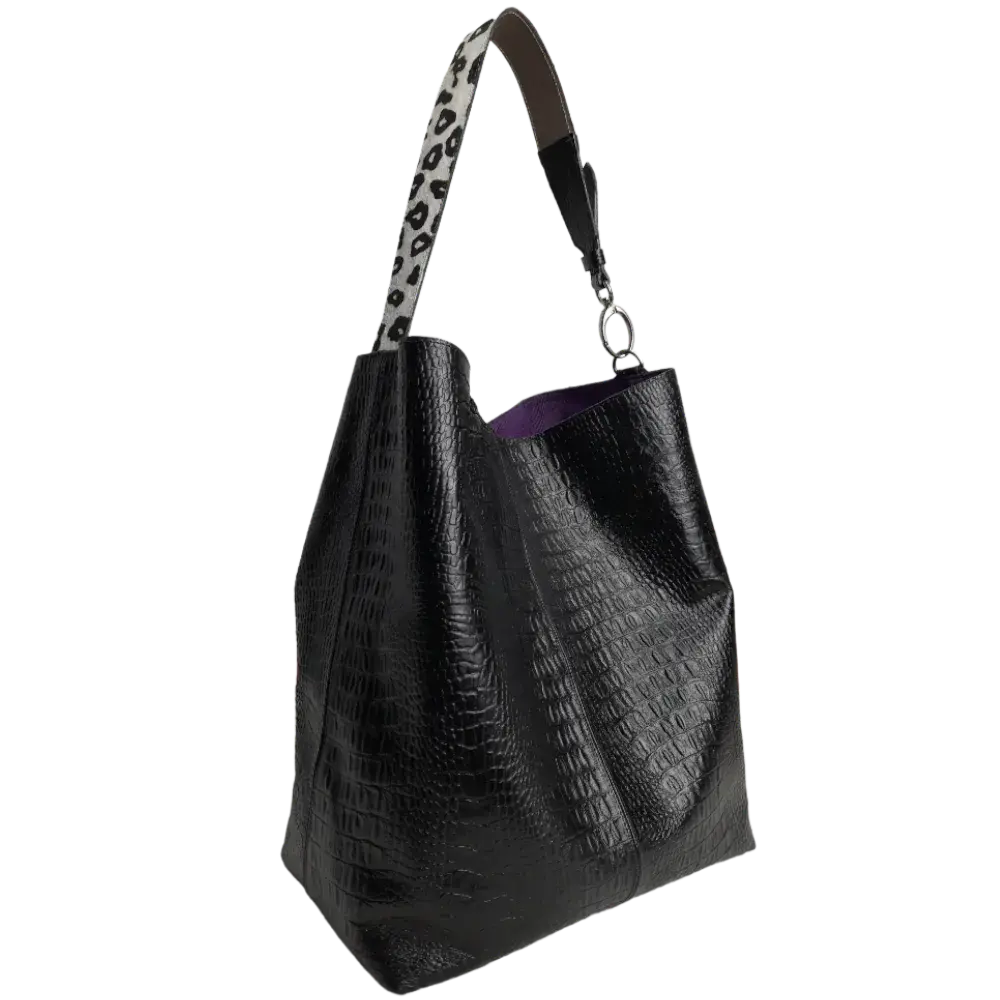 Borsa a mano in pelle nera Serenity Rettilo da donna