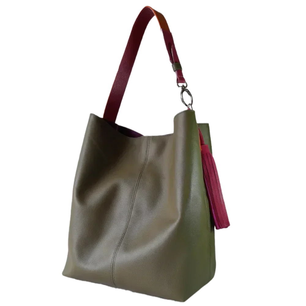 Borsa a mano in pelle da donna verde oliva Serenity