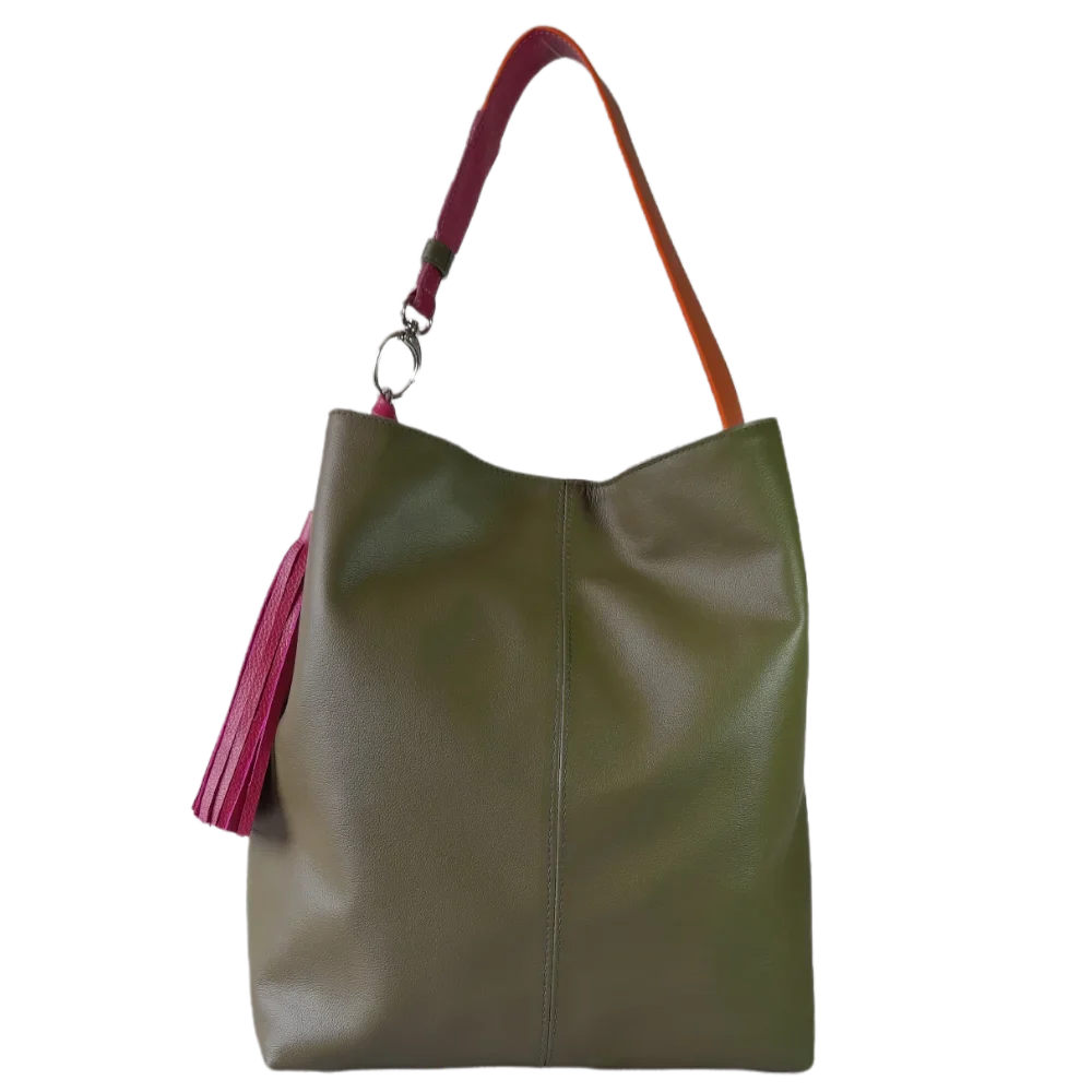 Borsa a mano in pelle da donna verde oliva Serenity