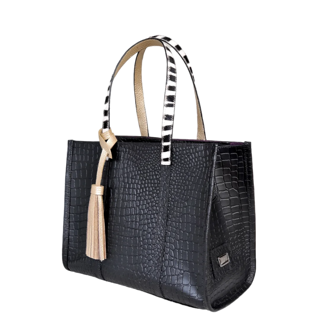 Borsa a mano in pelle nera da donna Greta