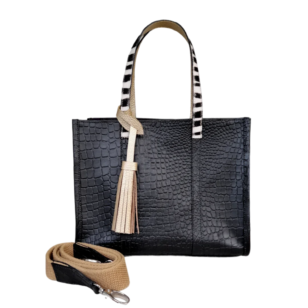Borsa a mano in pelle nera da donna Greta