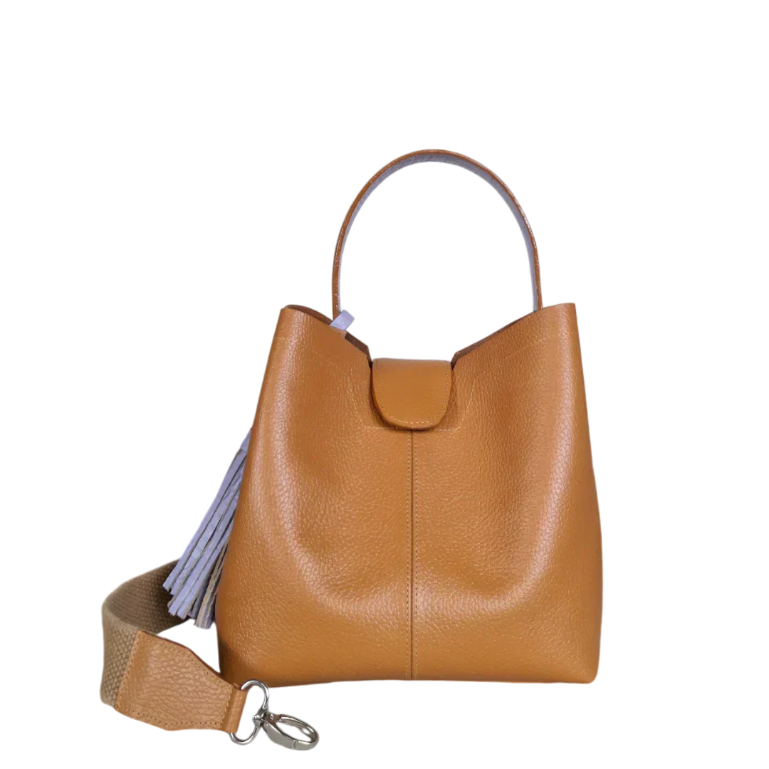 Lucia Kleine Borsa a Mano in Pelle Color Miele per Donne