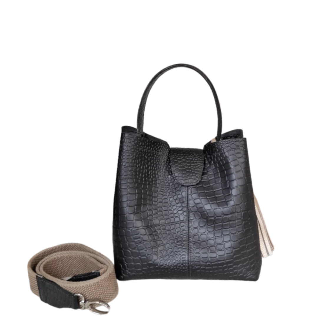 Borsa a mano piccola nera in pelle per donne - Lucia Rettili