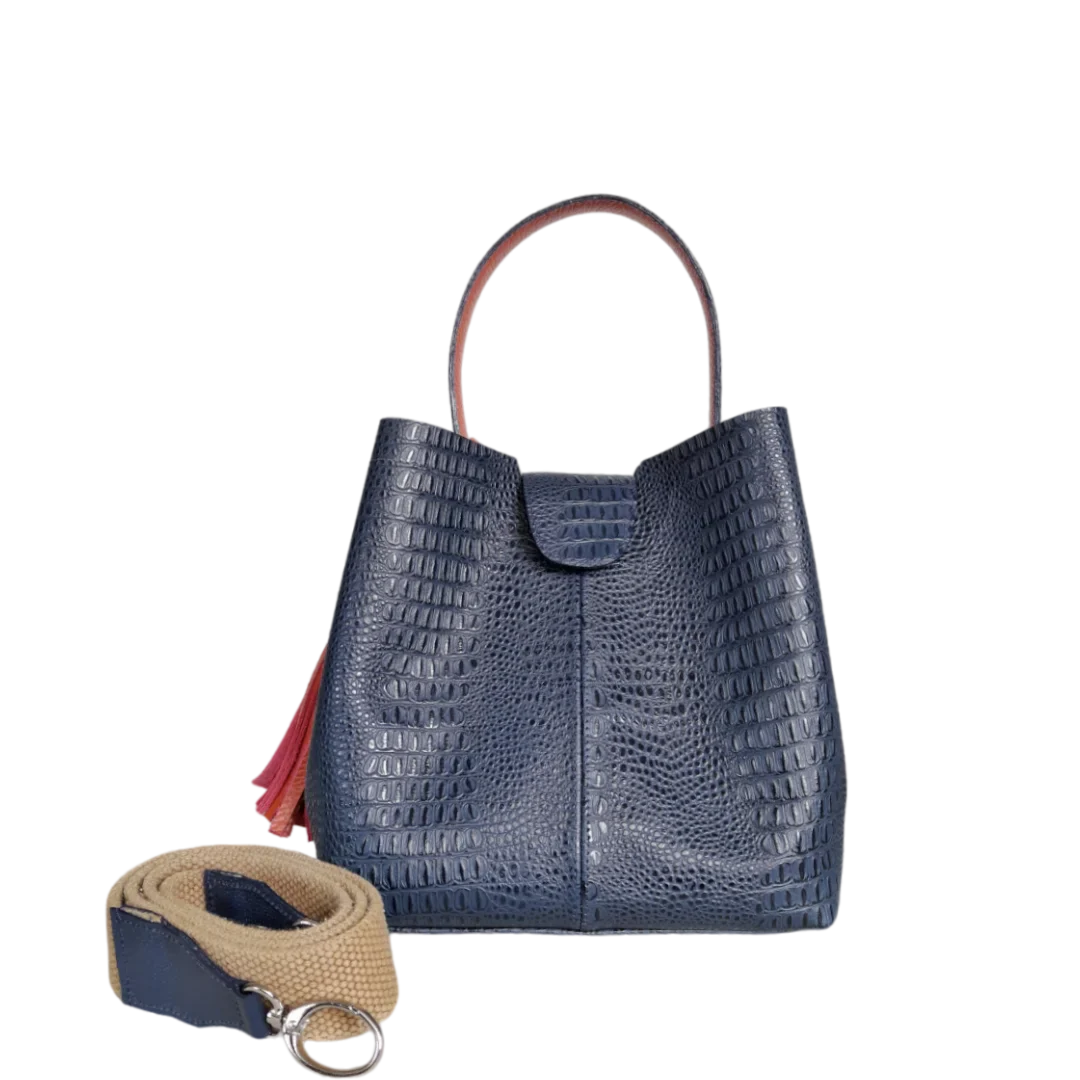 Borsetta da donna Lucia in pelle di coccodrillo blu scuro