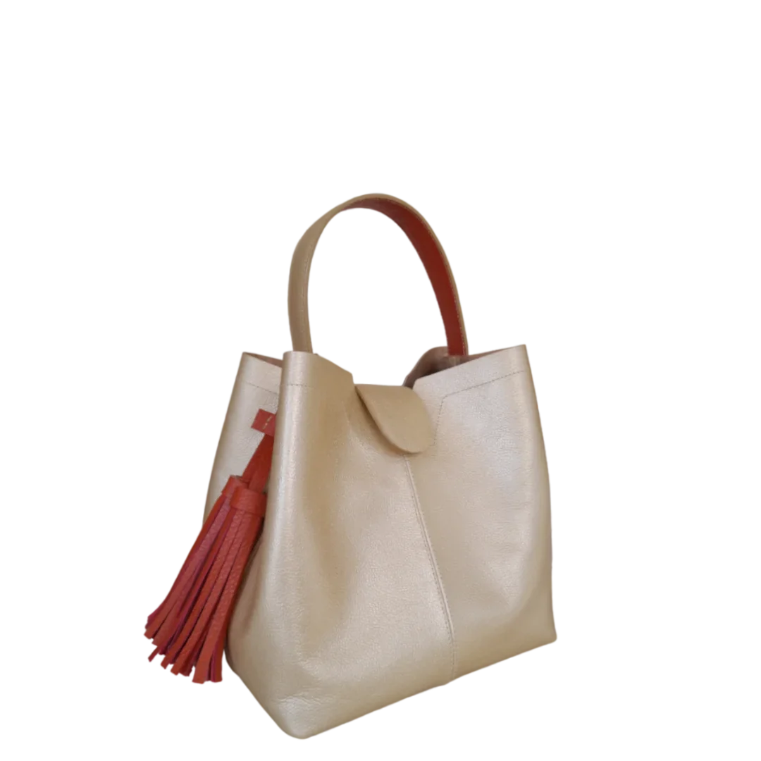 Borsa a mano piccola in pelle Lucia Gold da donna
