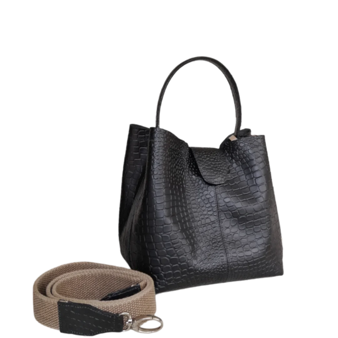 Borsa a mano piccola nera in pelle per donne - Lucia Rettili