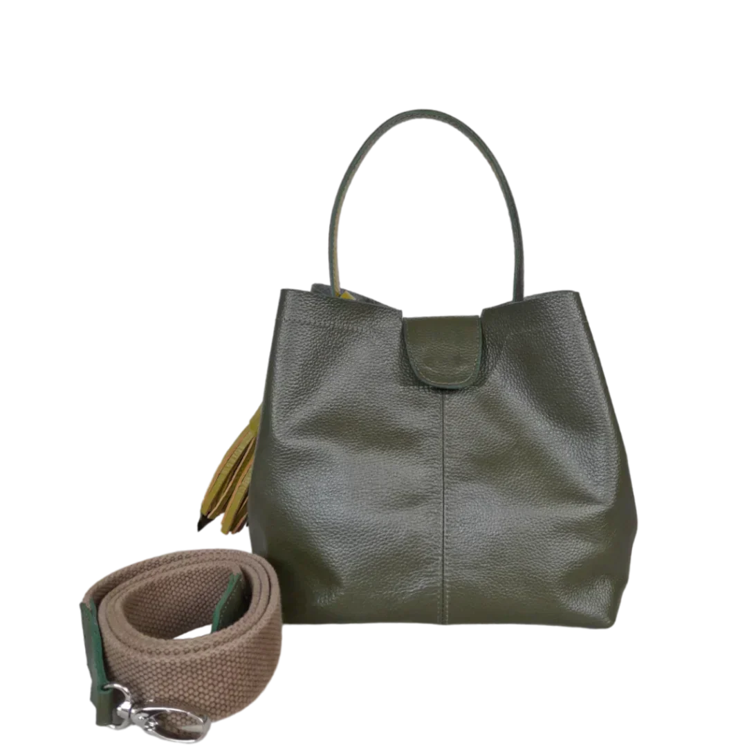 Borsa a mano in pelle verde oliva per donna Lucia Kleine