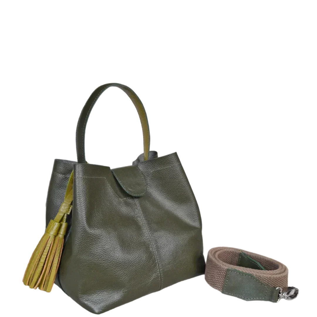 Borsa a mano in pelle verde oliva per donne Lucia Kleine