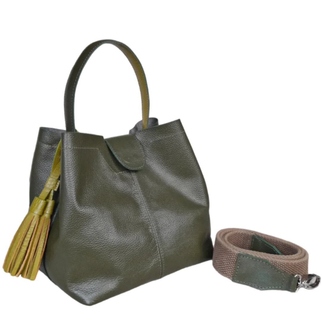 Camila Große Borsa in pelle verde oliva per donne