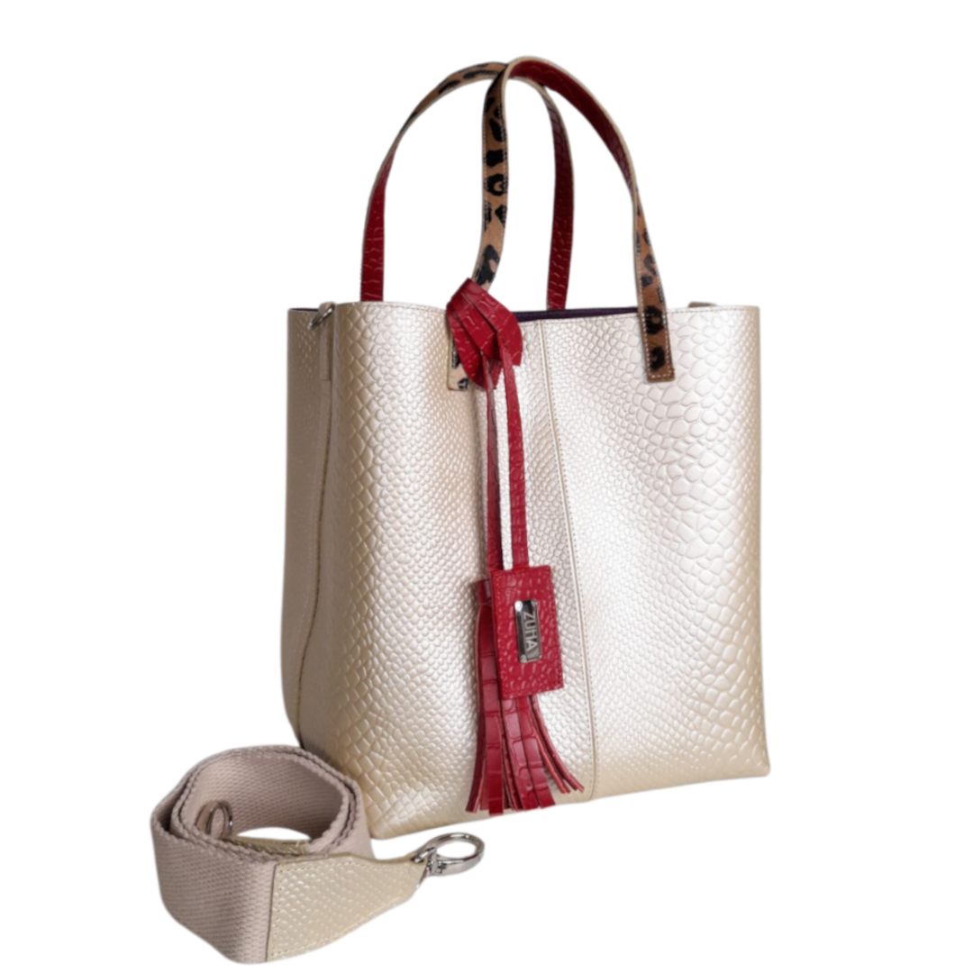 Borsa a mano Giulia Anaconda per donna in oro-peltro