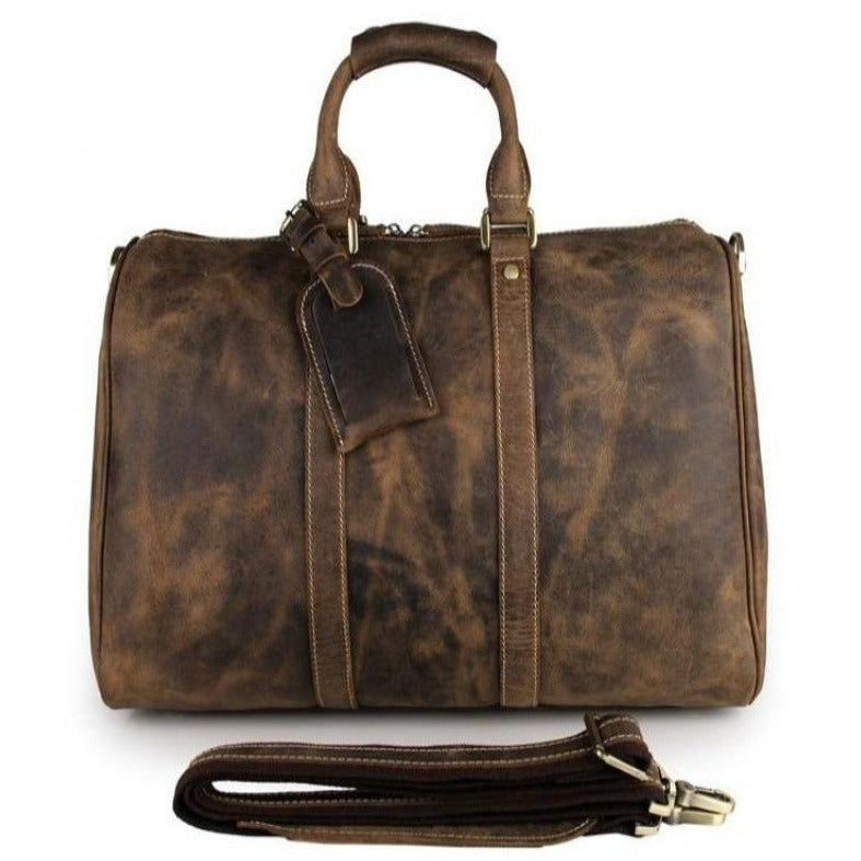 Borsa da viaggio in pelle Crazy Horse vintage da uomo
