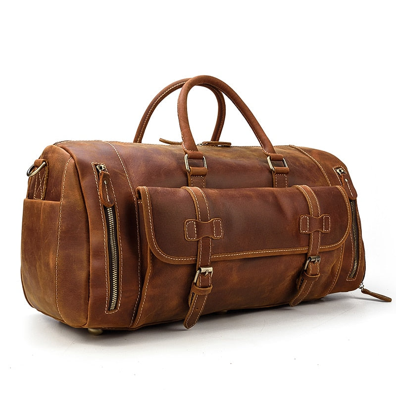 Borsa da viaggio in pelle Retro Crazy Horse con compartimento separato per scarpe