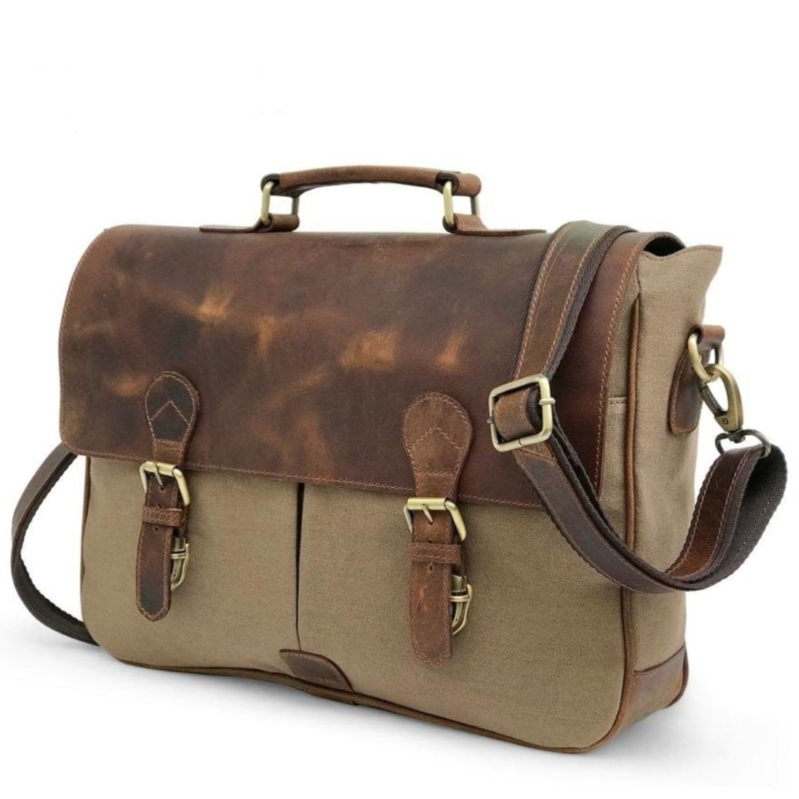 Borsa per Laptop in Pelle Braun in Tela per Cacciatori