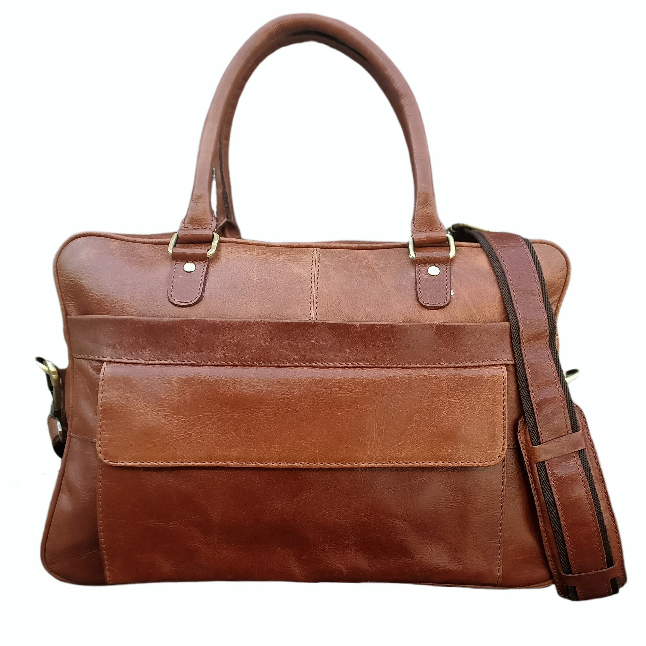 Borsa in pelle marrone per computer