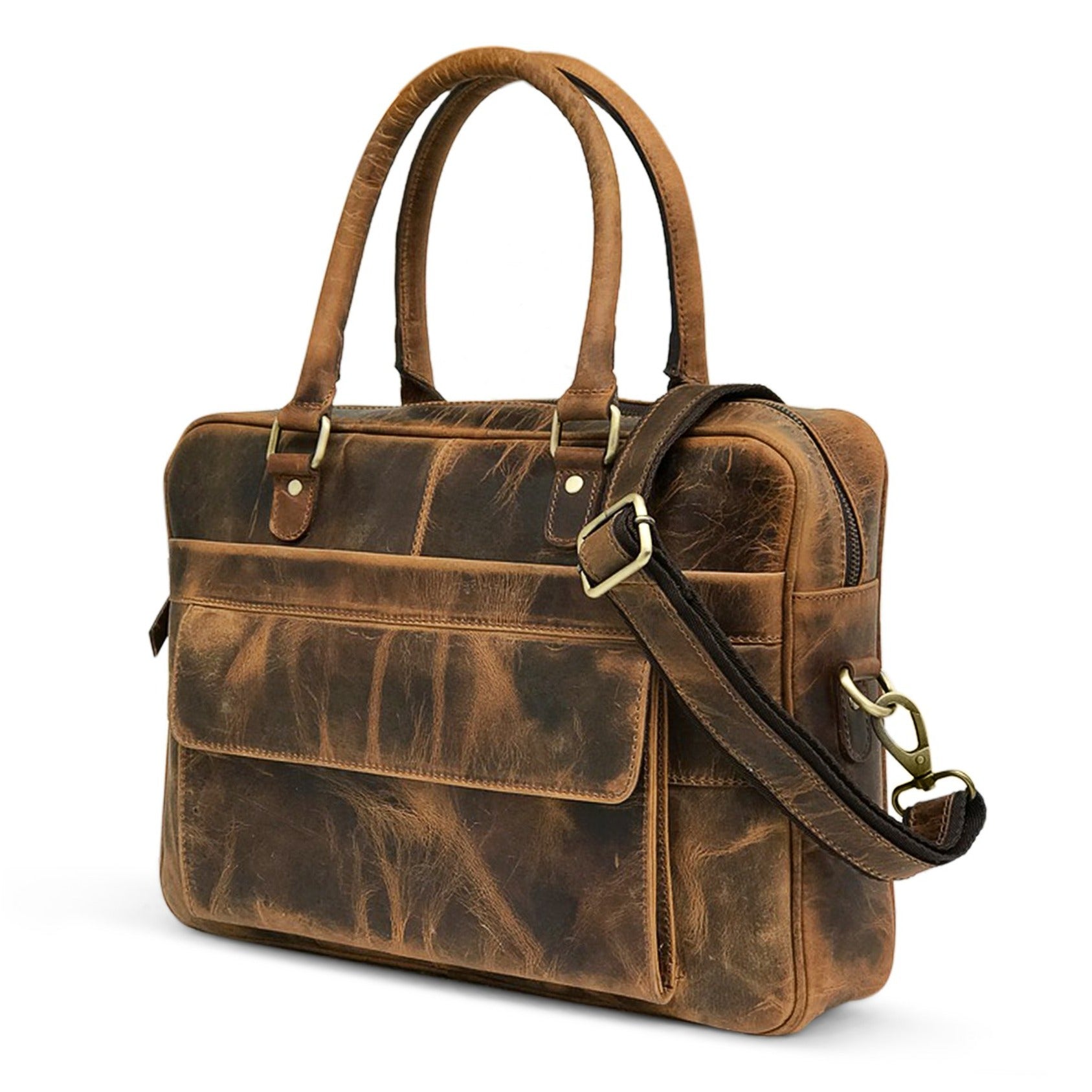 Borsa per laptop in pelle marrone da cacciatore