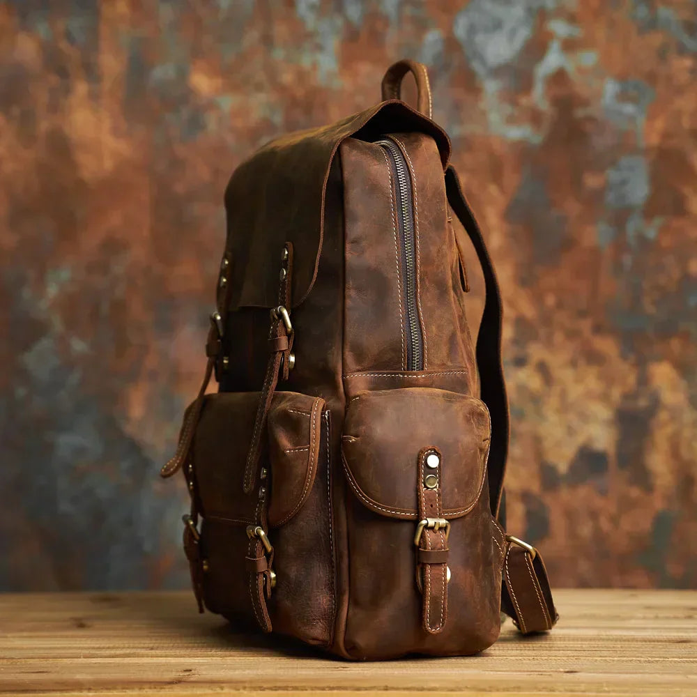 Zaino da viaggio in vera pelle marrone | Zaino grande