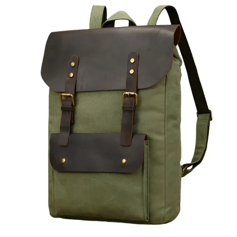 Zaino autentico in pelle e tela | Zaino vintage per laptop da scuola